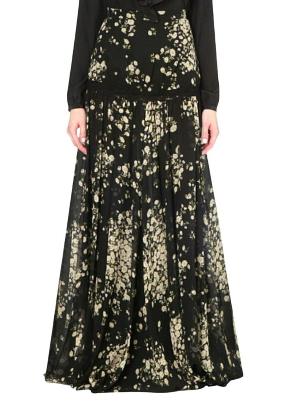 Giambattista Valli $2946 Floral Daisy Silk Chiffon Maxi Skirt Large NWT